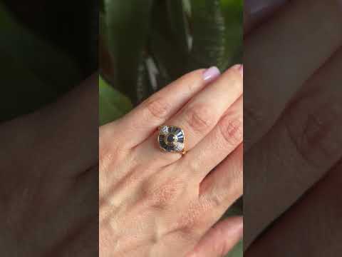 Bague Dôme Art Déco - Or Jaune 750 Saphir & Diamants