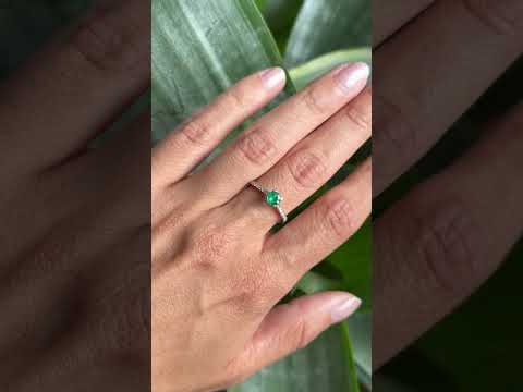 Bague Solitaire - Or Blanc 750 Émeraude & Diamants