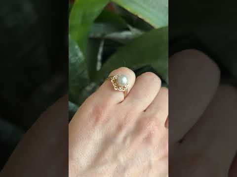 Bague Vintage Florale - Or Jaune 750 Perle & Diamants