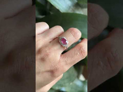 Vintage Art Deco Ring - 18K White Gold, Ruby & Diamonds