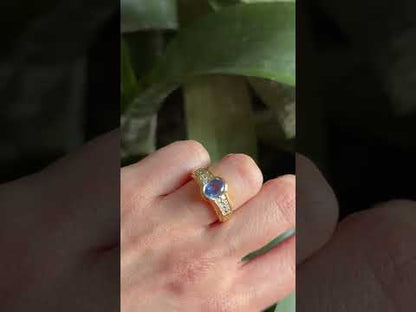 Bague Jonc - Or Jaune 750 Saphir & Diamants