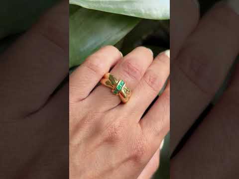 Bague Jonc Noeud - Or Jaune 750 & Émeraudes