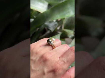 Bague Toi & Moi Vintage - Or Jaune 750 Perles & Diamants