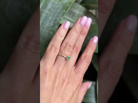 Bague Solitaire - Or Rose 750 Émeraude & Diamants