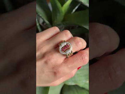 Bague Vintage Art Déco - Or Jaune 750 Rubis & Diamants