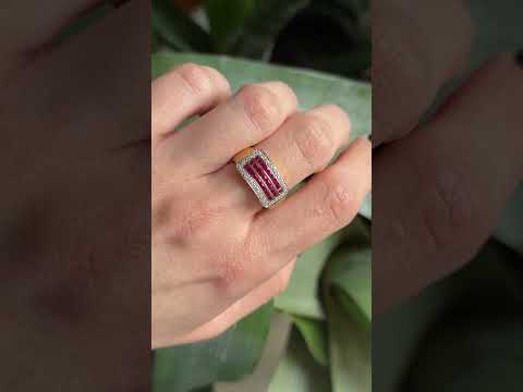Bague Vintage Art Déco - Or Jaune 750 Rubis & Diamants