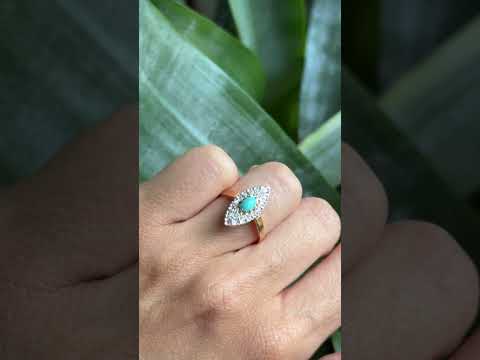 Bague Marquise Art Déco - Or Jaune 750 Turquoise & Diamants