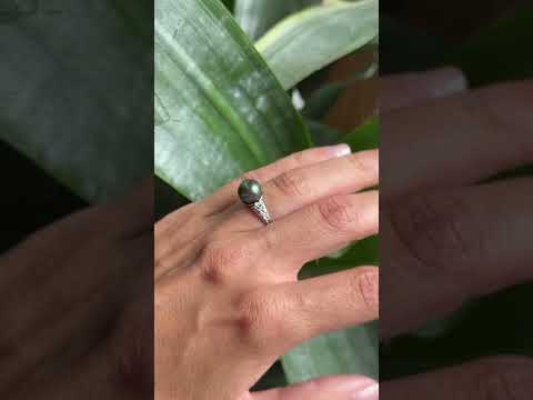 Bague Vintage - Or Blanc 750 Perle Naturelle Tahiti & Diamants