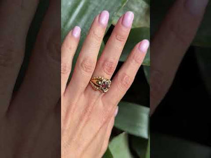 Bague Vintage Godrons - Or Jaune 750 & Grenat