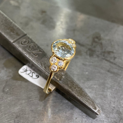 Création Fremont • Bague Or Jaune 750/1000 Aigue-Marine & Diamants