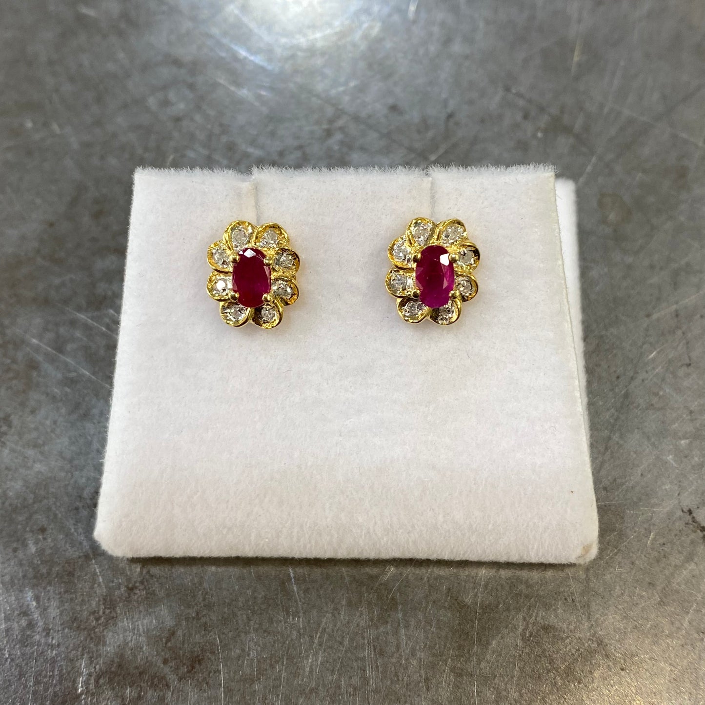 Boucles D'oreilles Art Déco - Or Jaune 750 Rubis & Diamants Occasion