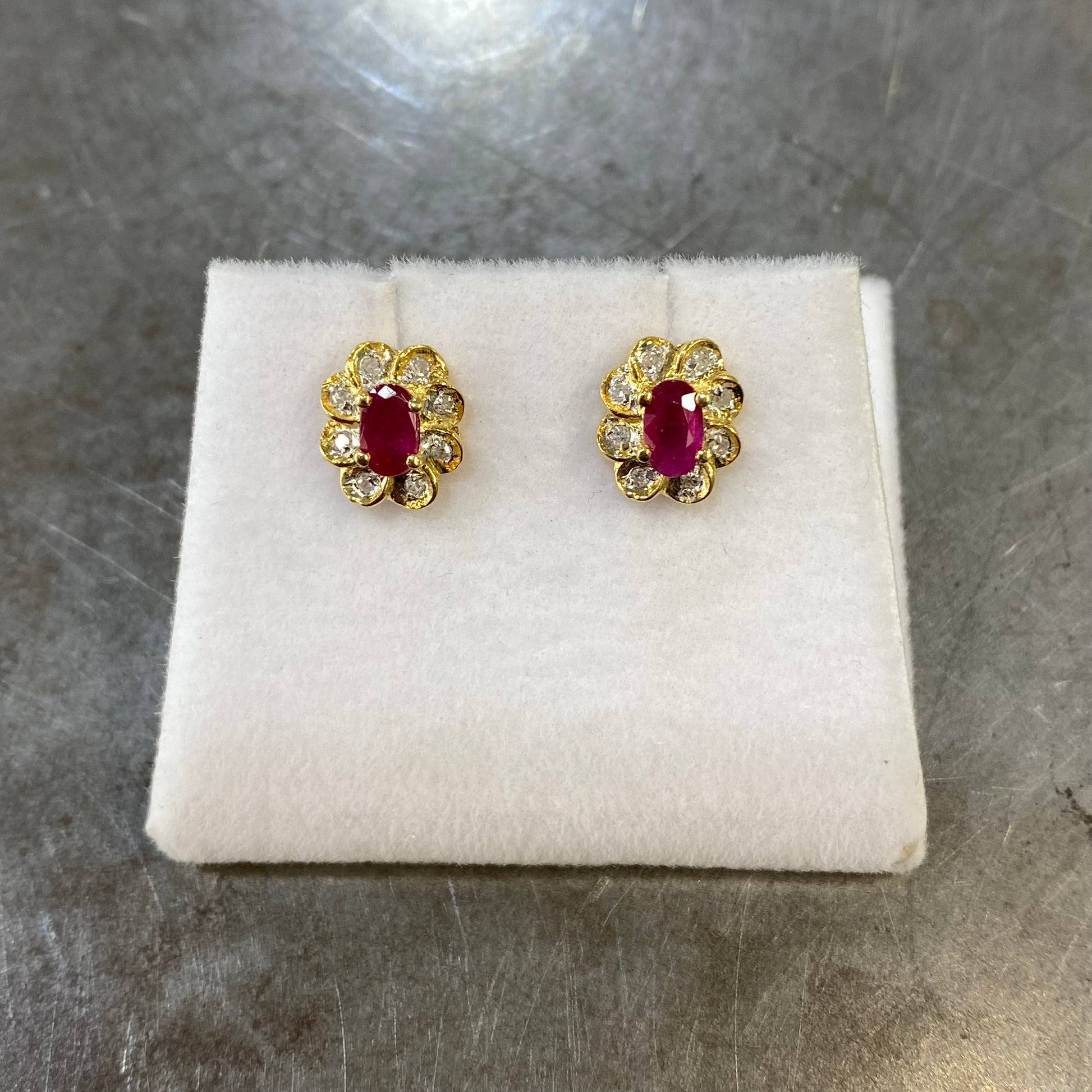 Boucles D'oreilles Art Déco - Or Jaune 750 Rubis & Diamants Occasion