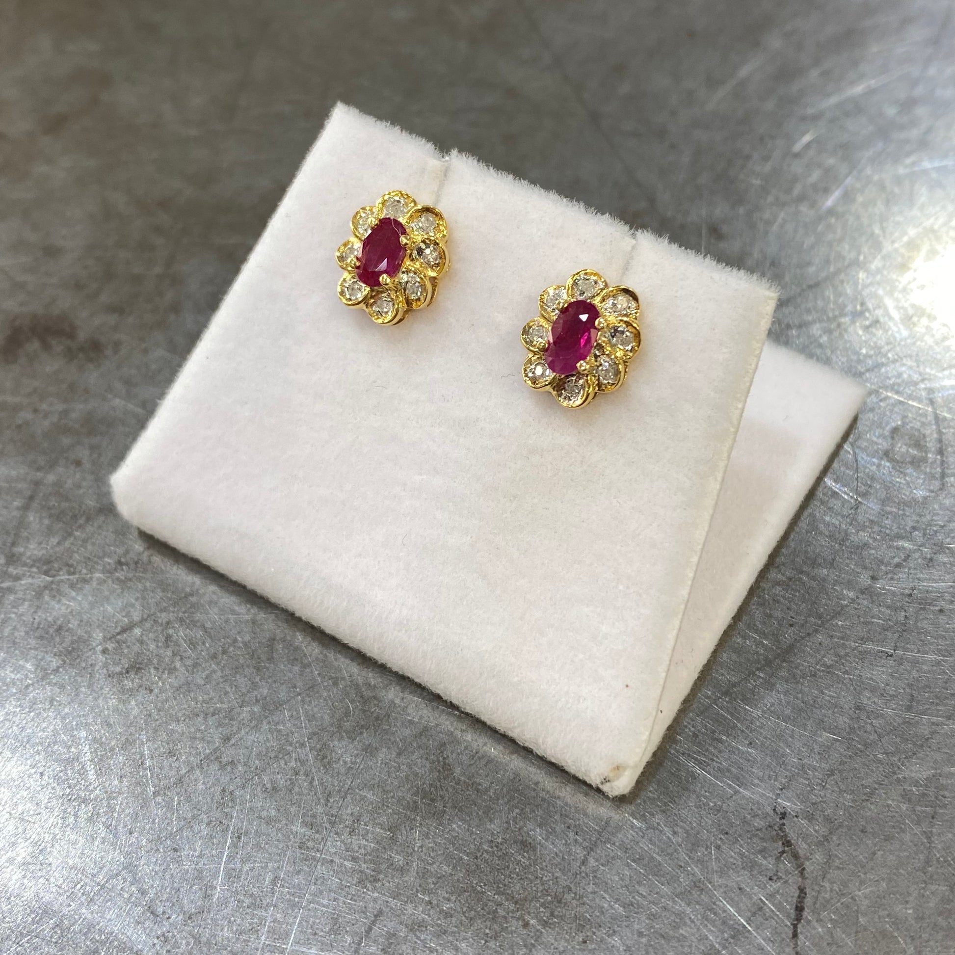 Boucles D'oreilles Art Déco - Or Jaune 750 Rubis & Diamants Occasion