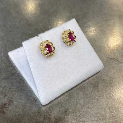 Boucles D'oreilles Art Déco - Or Jaune 750 Rubis & Diamants Occasion